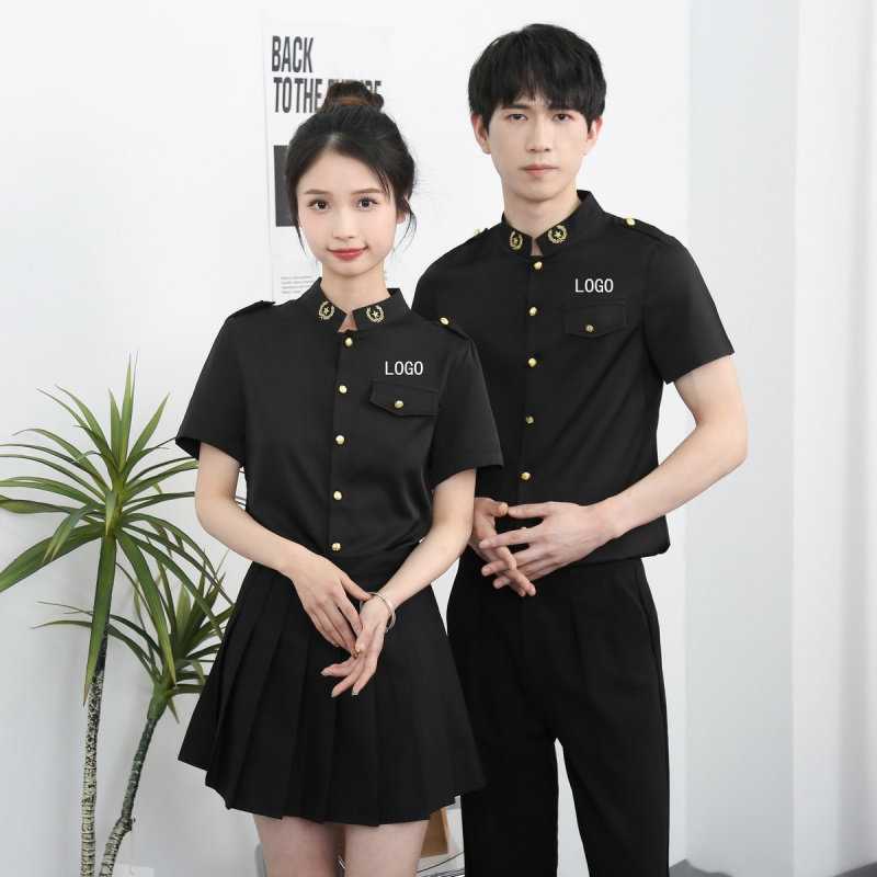 时尚发型师衬衫酒吧KTV立领空少制服服务员工作服男女生短袖衬衣