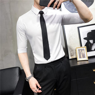 夜店酒吧KTV高级感台球厅服务员工作服男士五分袖中袖衬衫衬衣