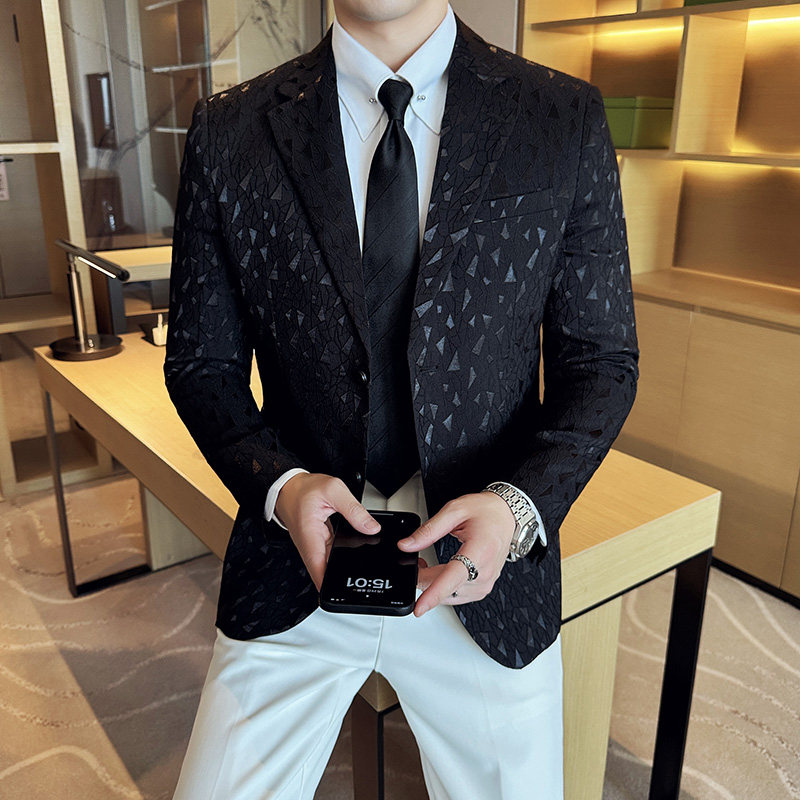 潮牌时尚男装韩版修身花色西服演出服表演服装提花修身西装外套,男装,休闲西服,淘宝优惠券,粉丝福利购,淘宝优惠卷