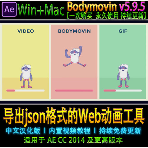 AE插件-Bodymovin中文汉化版 一键导出json渲染动画工具 WIN/MAC