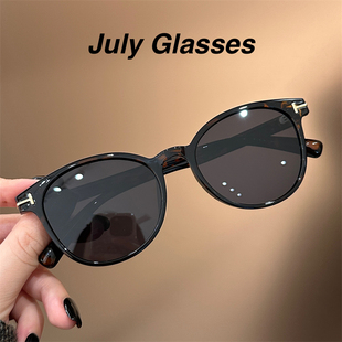 时髦玳瑁色椭圆框墨镜T字造型百搭显脸小偏光防紫外线太阳镜男女