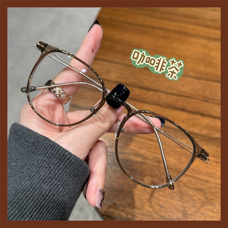 韩系透灰紫清透纯欲时尚经典可配高度数防蓝光椭圆框男女同款显白