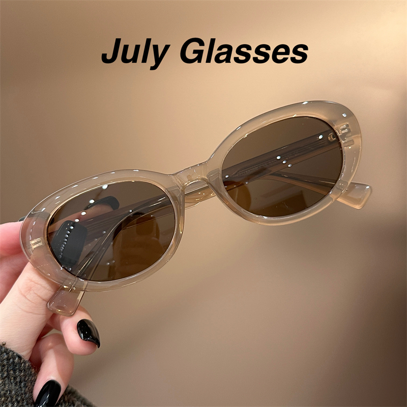 甜酷ins高级感复古奶茶色椭圆框墨镜男女防紫外线百搭偏光太阳镜