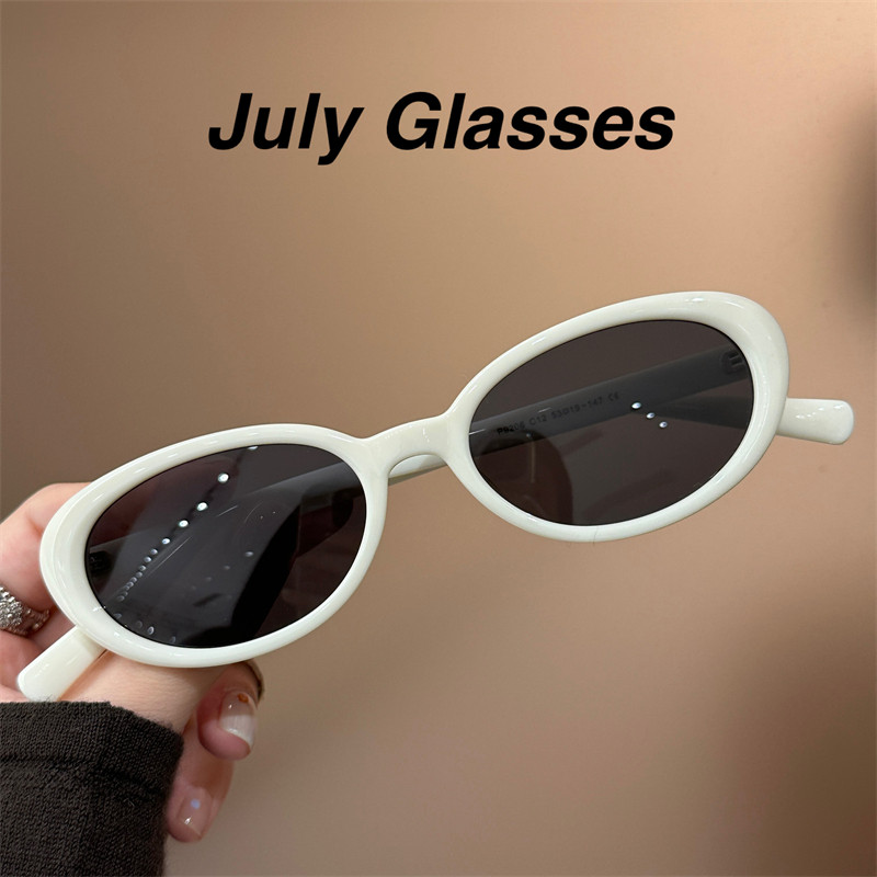 韩系ins奶油白椭圆猫眼偏光墨镜女甜酷辣妹防紫外线显脸小太阳镜