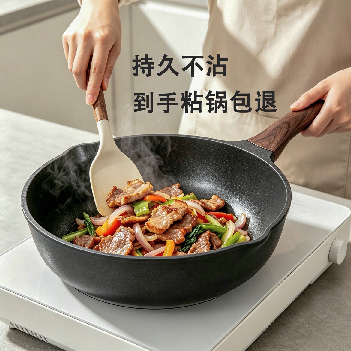 摩兰德黑武士28cm不粘锅炒锅带玻璃盖通用家用不粘锅煎炒锅