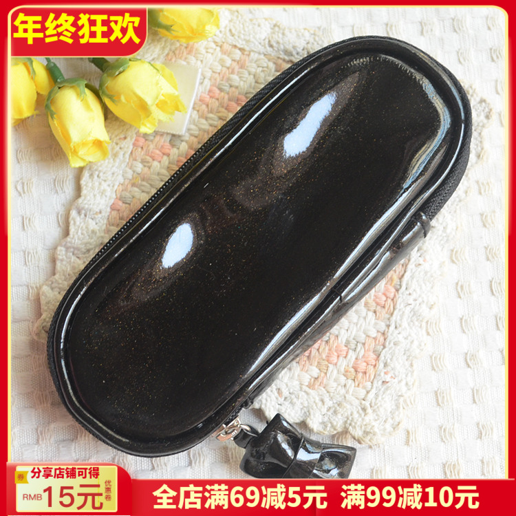 原D化妆刷包黑莓闪亮防水蝴蝶结拉链加厚化妆包短杆收纳笔袋