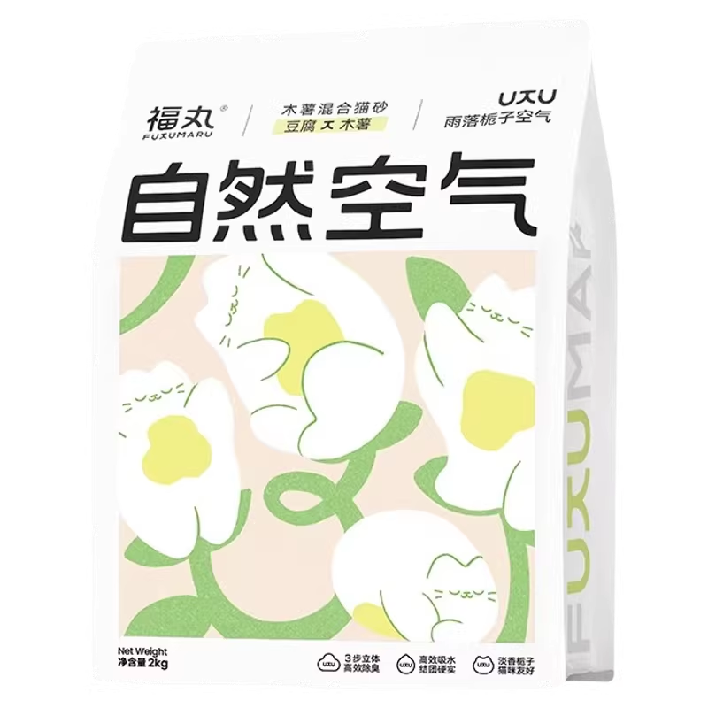 【天猫U先】福丸自然空气木薯混合豆腐猫砂栀子花2kg不易粘底砂