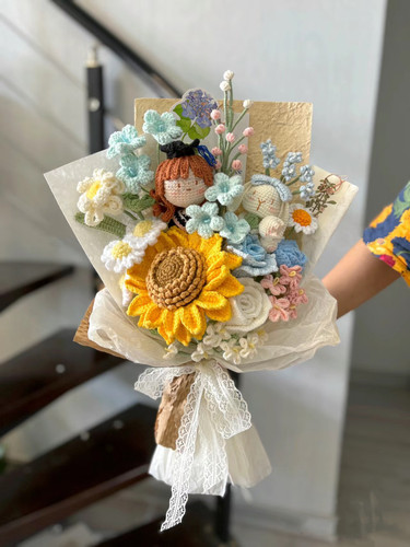 手工编织向日葵垂耳兔花束材料包