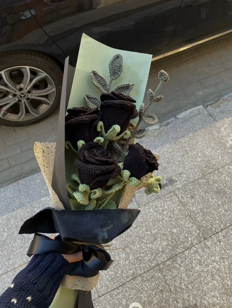 毛线手工编织diy酒杯玫瑰