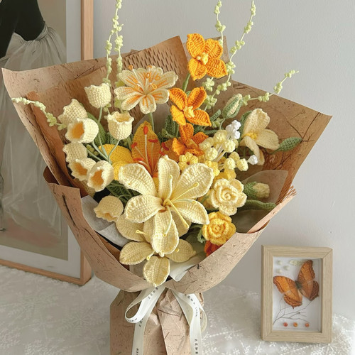 毛线手工编织玫瑰花束diy材料包