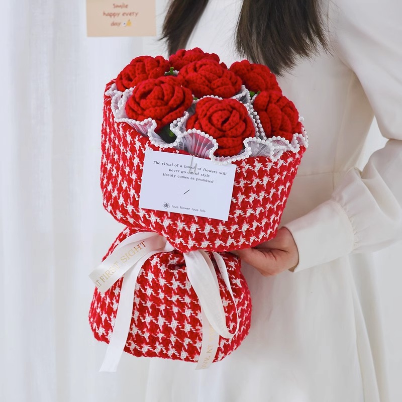 小香风毛线手工玫瑰花束diy材料