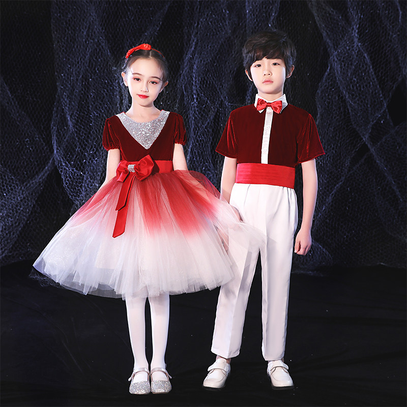 儿童合唱演出服男童大合唱团服女童诗歌朗诵服舞蹈服表演服套装夏