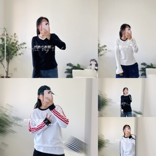 长袖T恤~成人初高中大童 青少年纯棉圆领打底衫 少女V领坑条T