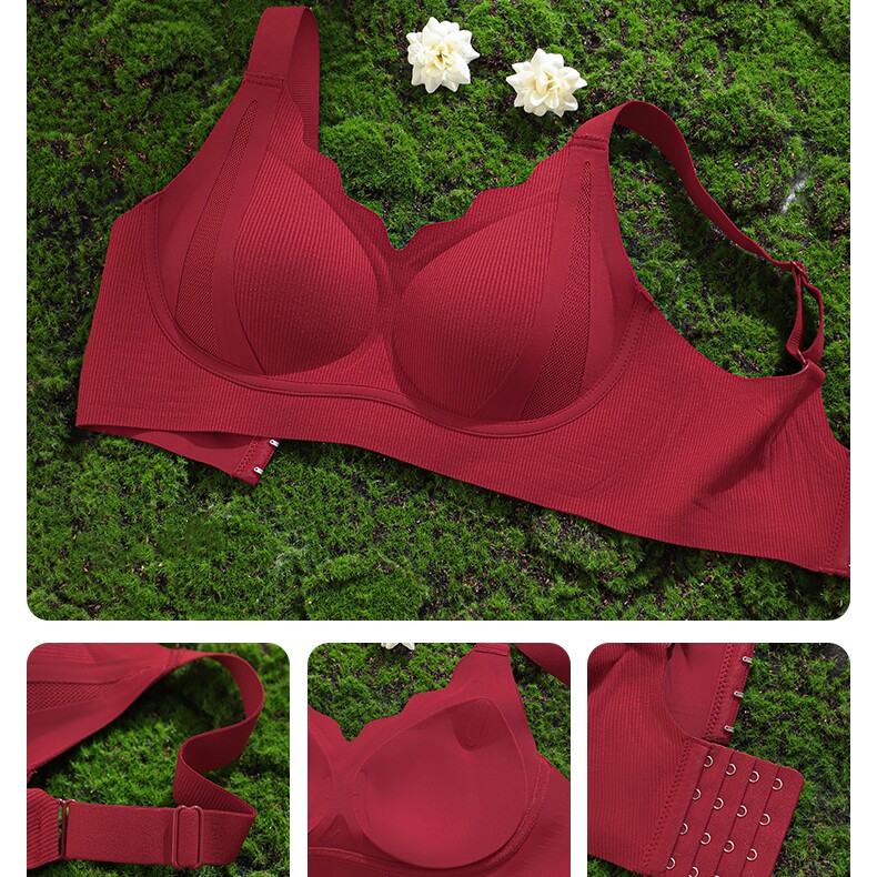 三重提拉聚拢胸罩内衣~无痕软支撑固定罩杯文胸 新年本命年红