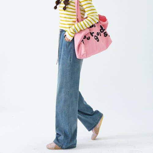 窄版牛仔阔腿裤~26春夏高腰宽松显瘦直筒拖地裤 初高中大童长裤