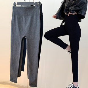 秋冬新款侧边无缝高腰可外穿显瘦时尚百搭提臀收腹大码小脚打底裤