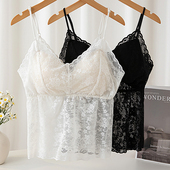 显瘦带胸垫一体免穿文胸内搭上衣 吊带背心女修身 性感蕾丝薄款 大码