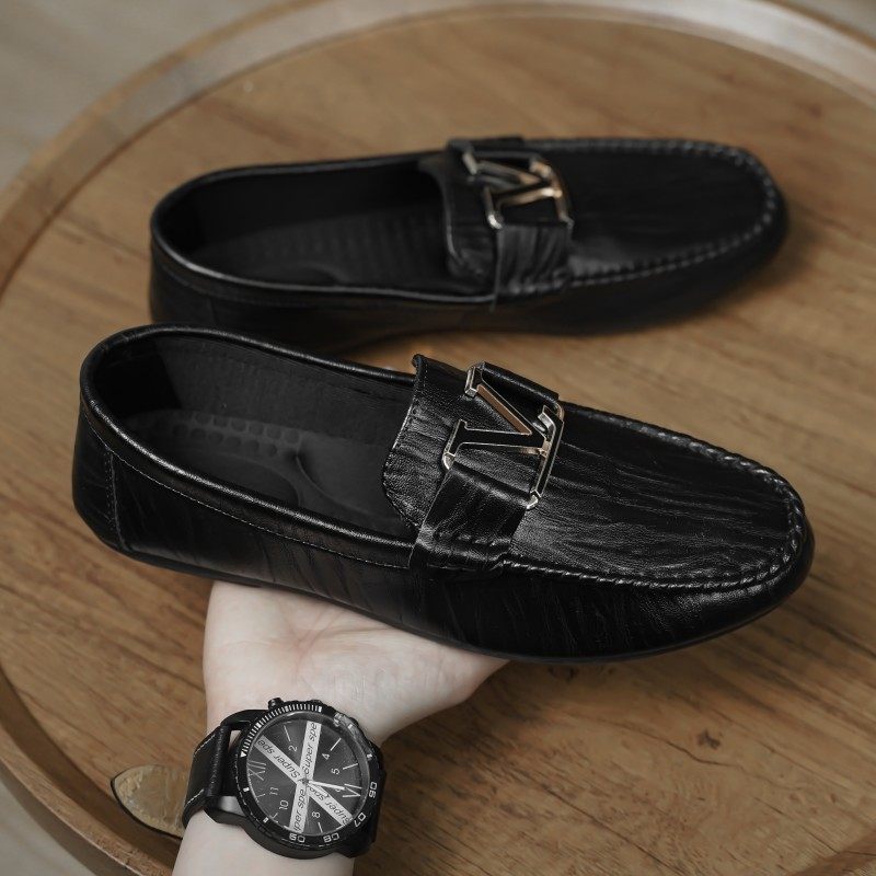 豆豆男鞋秋季英伦风黑色商务男士休闲皮鞋懒人一脚蹬开车软底潮鞋