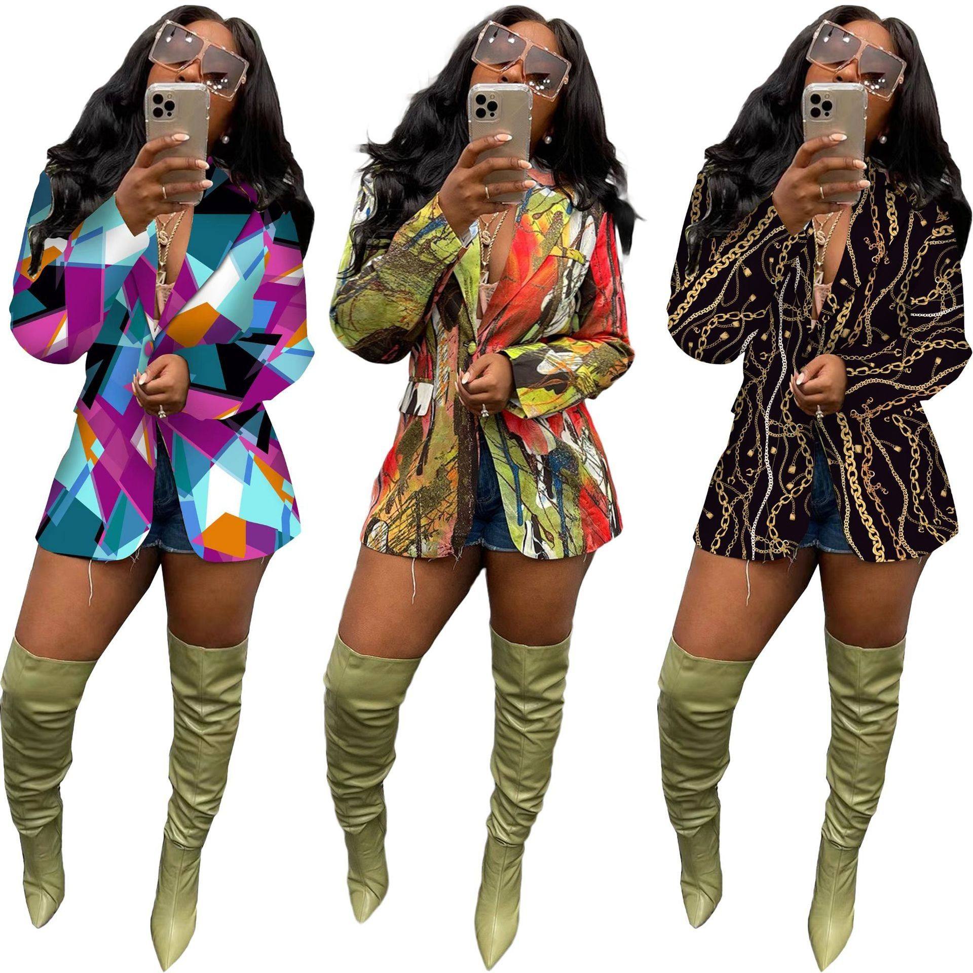 跨境 欧美时尚女装印花休闲西装上衣外套 亚马逊爆款,个性定制/设计服务/DIY,连衣裙加工定制,淘宝优惠券,粉丝福利购,淘宝优惠卷