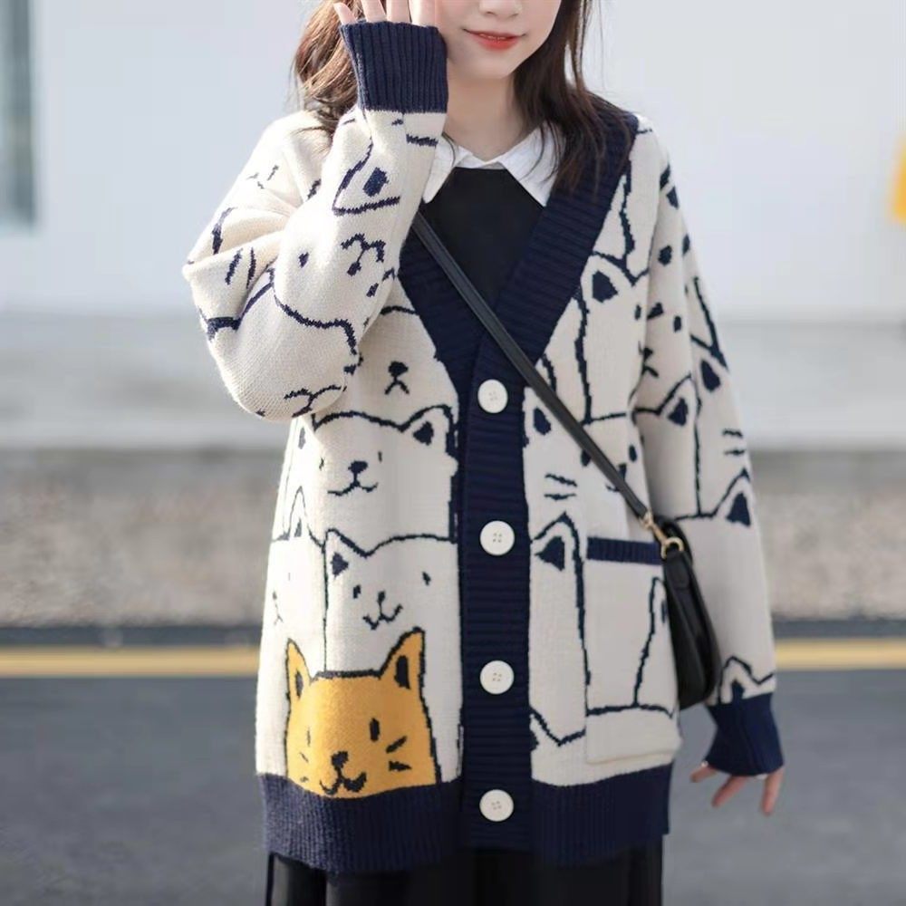 日系卡通毛衣外套女秋冬新款宽松慵懒风可爱针织开衫外搭上衣,个性定制/设计服务/DIY,连衣裙加工定制,淘宝优惠券,粉丝福利购,淘宝优惠卷