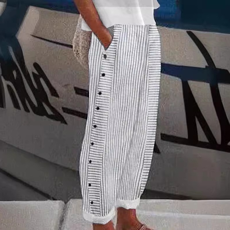 欧美新款女士热卖条纹休闲裤