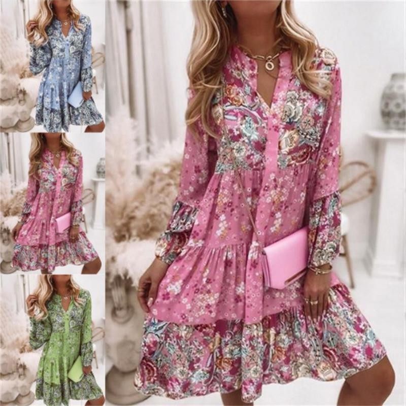 连衣裙夏速卖通新款印花连衣裙宽松欧美时尚领雪纺褶皱裙子,个性定制/设计服务/DIY,连衣裙加工定制,淘宝优惠券,粉丝福利购,淘宝优惠卷