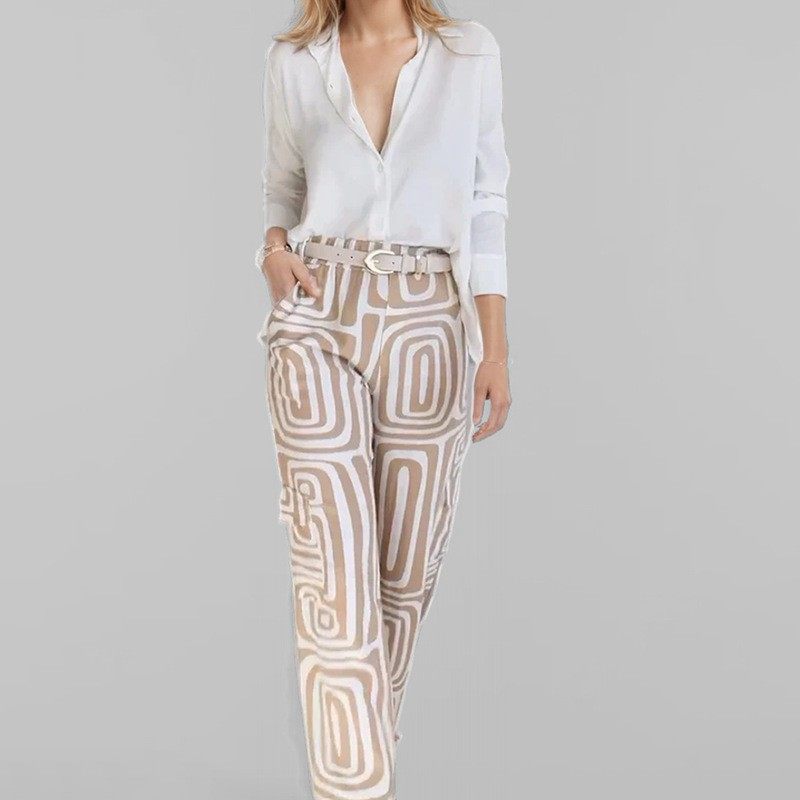 跨境亚马逊新款欧美通勤衬衫宽松长裤时尚休闲女装春季女套装,个性定制/设计服务/DIY,连衣裙加工定制,淘宝优惠券,粉丝福利购,淘宝优惠卷