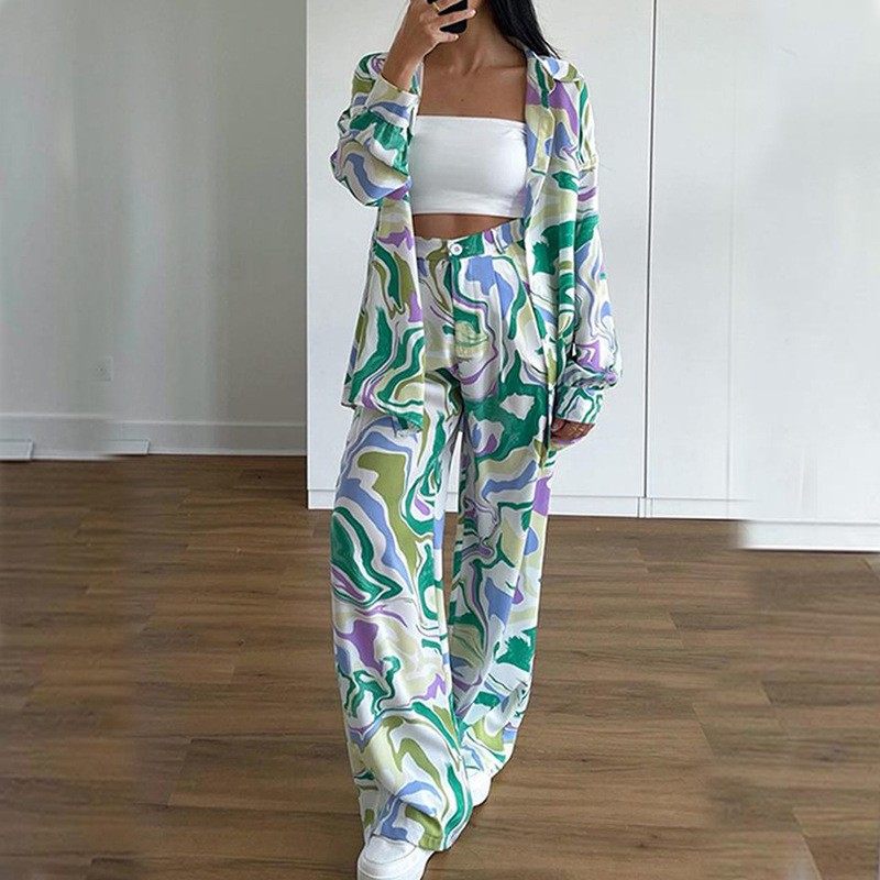 新款欧美跨境女装街头宽松印花衬衫长袖时尚休闲套装女两件套,个性定制/设计服务/DIY,连衣裙加工定制,淘宝优惠券,粉丝福利购,淘宝优惠卷