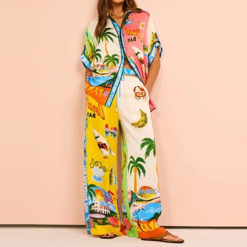 独立站欧美女装印花拼色松紧腰口袋阔腿休闲时尚套装女两件套,模玩/动漫/周边/娃圈三坑/桌游,lolita洛丽塔连衣裙,淘宝优惠券,粉丝福利购,淘宝优惠卷