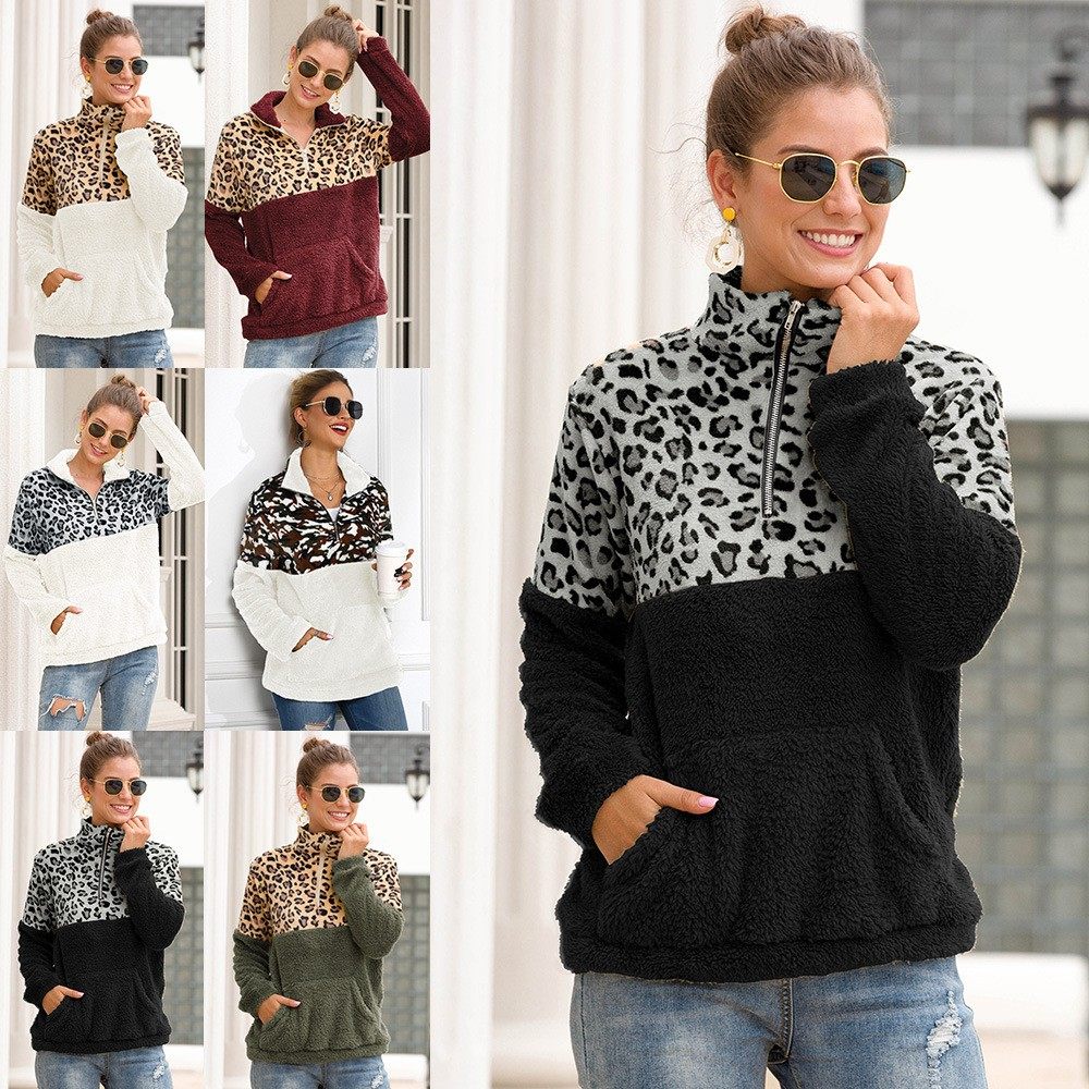 亚马逊新款拉链翻领双面绒豹纹拼接卫衣女,个性定制/设计服务/DIY,连衣裙加工定制,淘宝优惠券,粉丝福利购,淘宝优惠卷