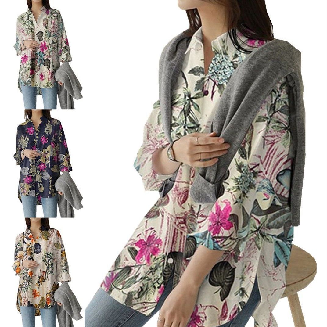 跨境速卖通亚马逊秋季新款休闲长袖衬衫大码印花上衣纽扣女,个性定制/设计服务/DIY,连衣裙加工定制,淘宝优惠券,粉丝福利购,淘宝优惠卷