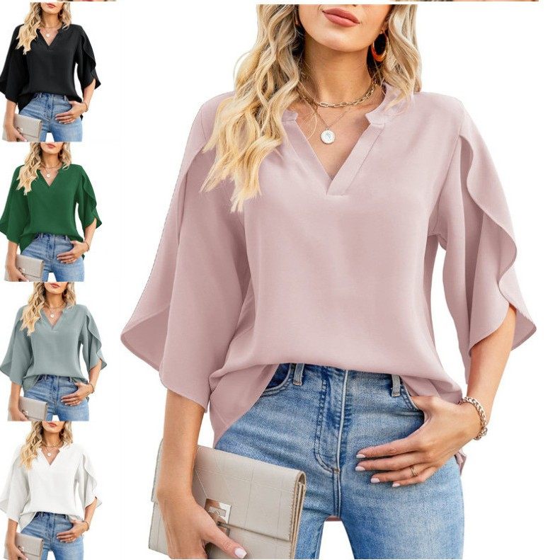 跨境夏季新款欧美女式花瓣袖上衣宽松领雪纺衬衫,个性定制/设计服务/DIY,连衣裙加工定制,淘宝优惠券,粉丝福利购,淘宝优惠卷