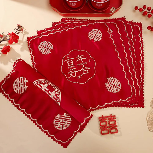 结婚换喜手绢红色小手帕喜字方巾