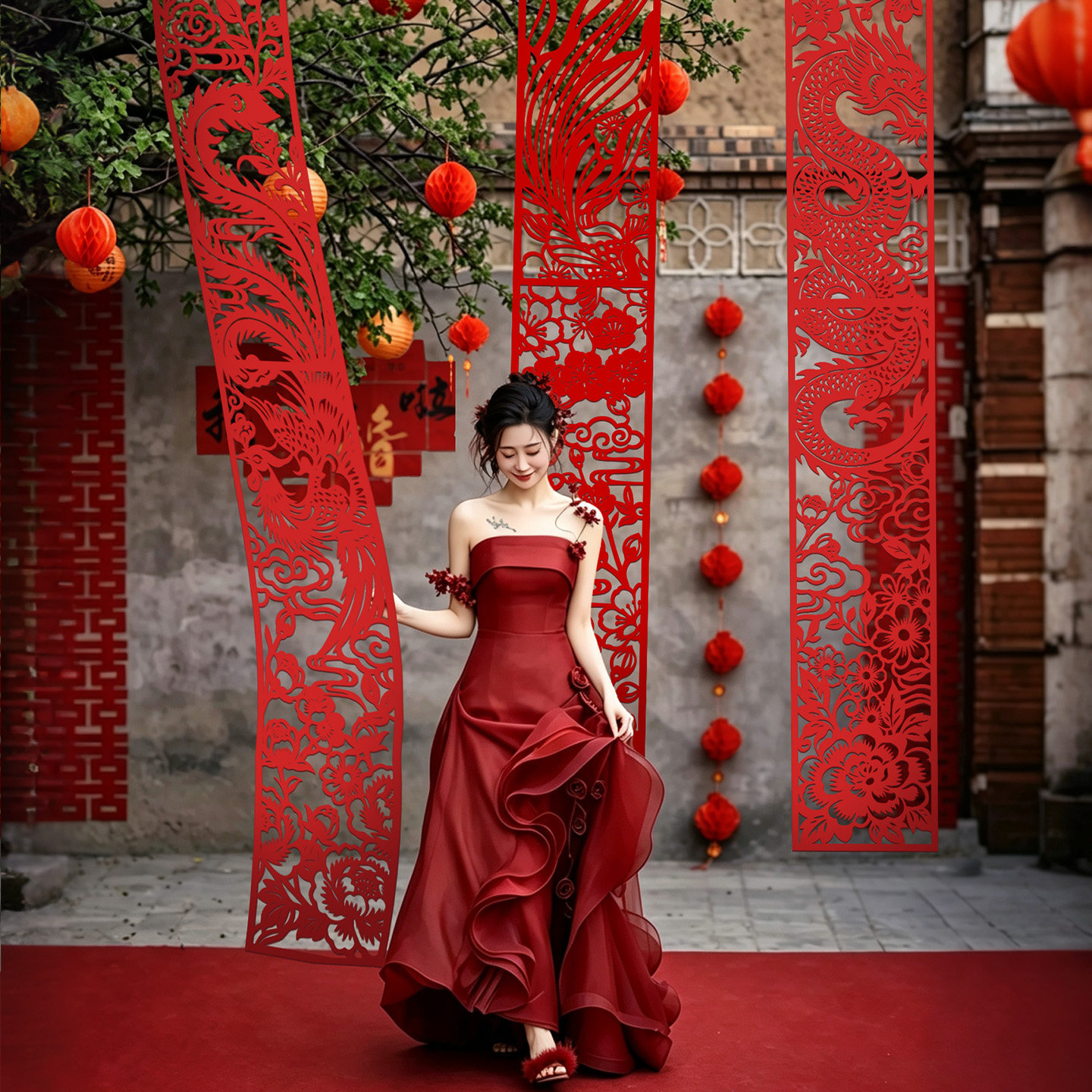 婚房布置长条喜结婚装饰楼梯挂饰图片