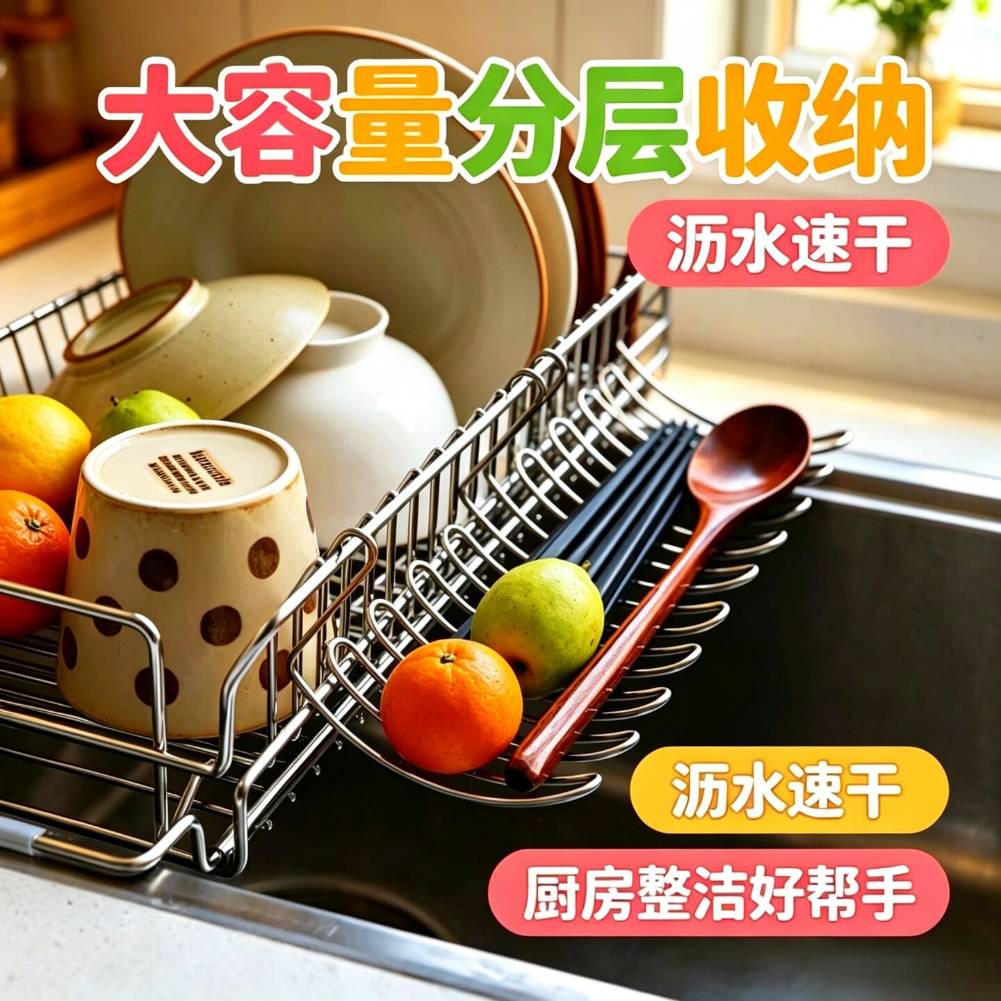 不锈钢沥水挂架餐具筷子收纳新款扩容神器小物品临时放置沥水架