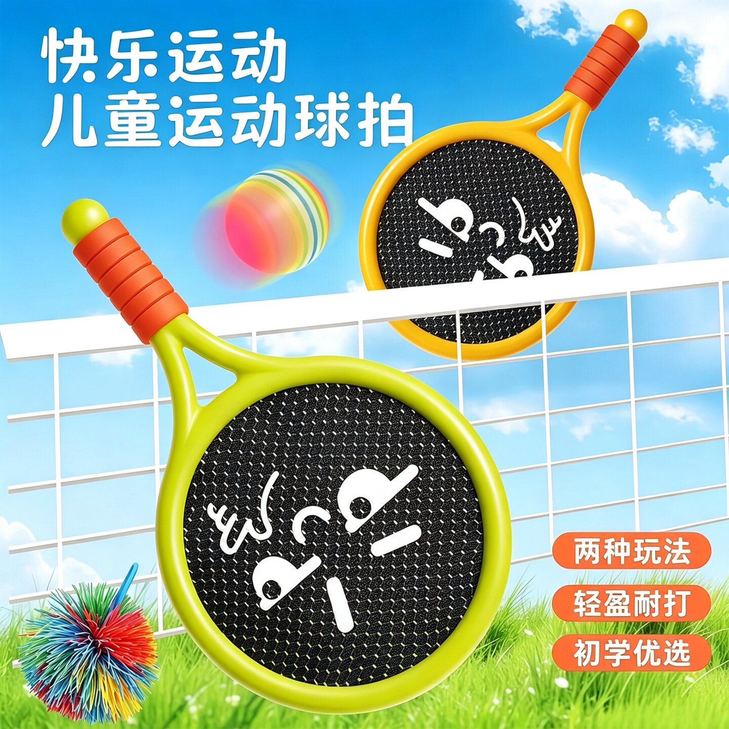 宝宝弹力球拍网球羽毛球益智套装