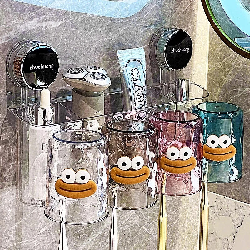 高颜值吸盘牙刷置物架壁挂式免打孔牙刷架新款卫生间刷牙杯漱口杯