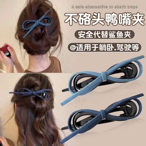 复古牛仔蝴蝶结扭扭夹女高级感