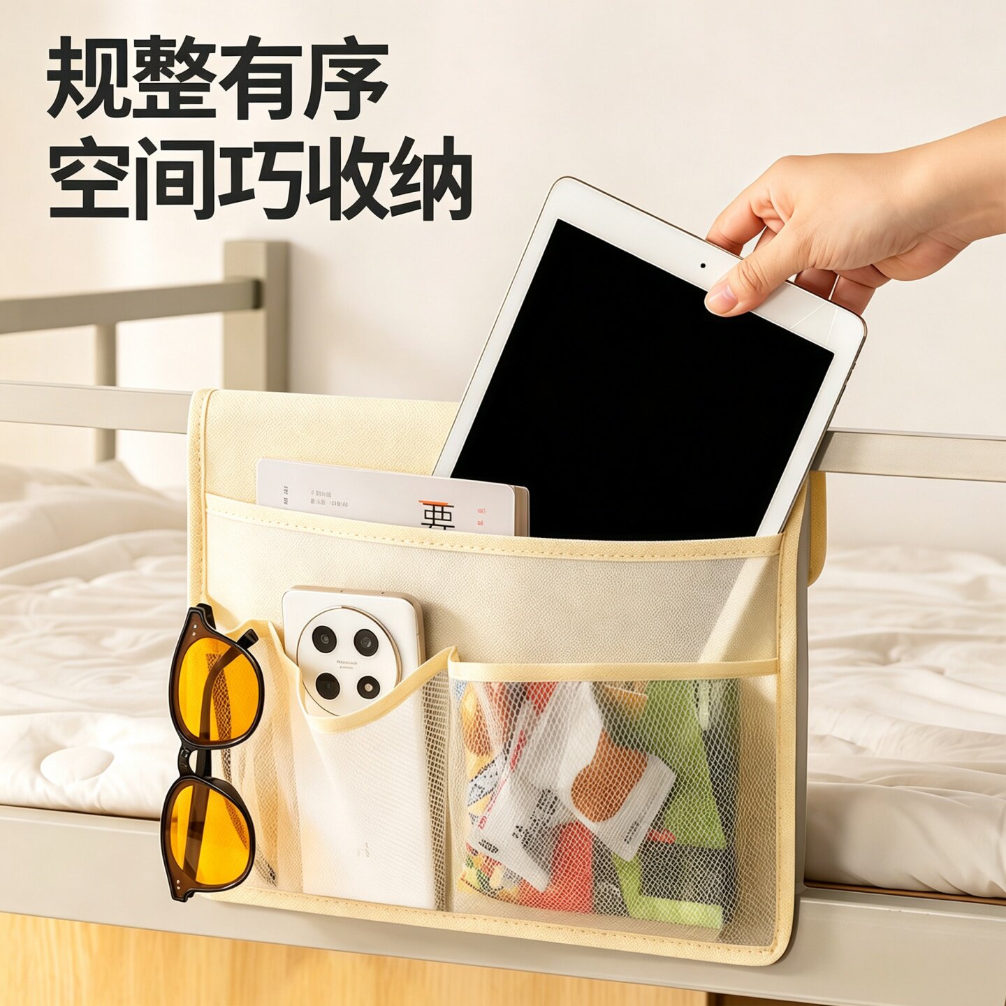床边布艺挂袋篮学生宿舍床上置物