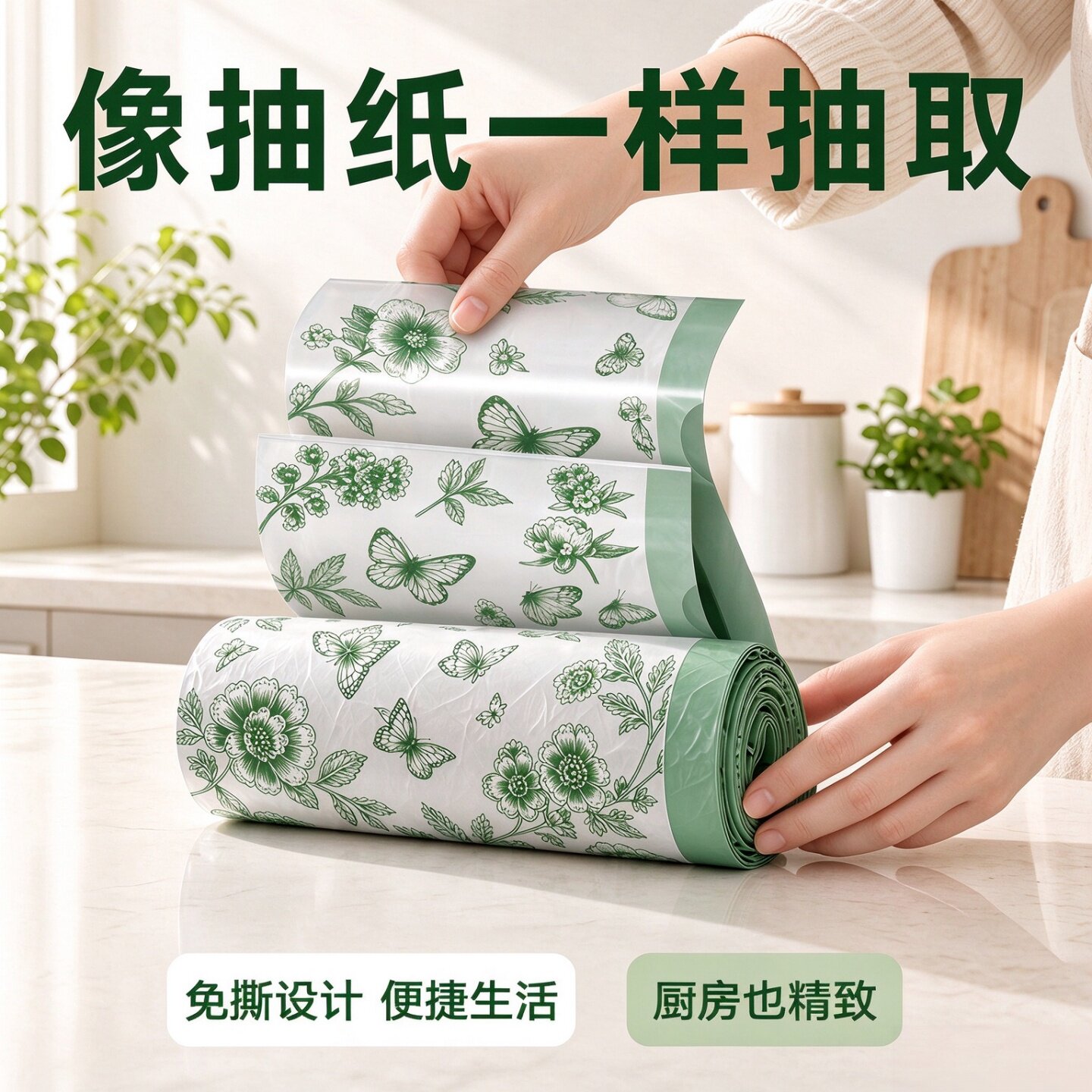 免撕蝴蝶印花抽取式垃圾袋