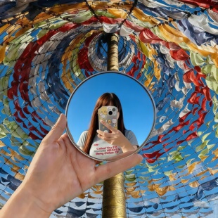 反光镜吧唧镜迷你圆形凸面镜旅行便携化妆镜出门打卡高清拍照道具