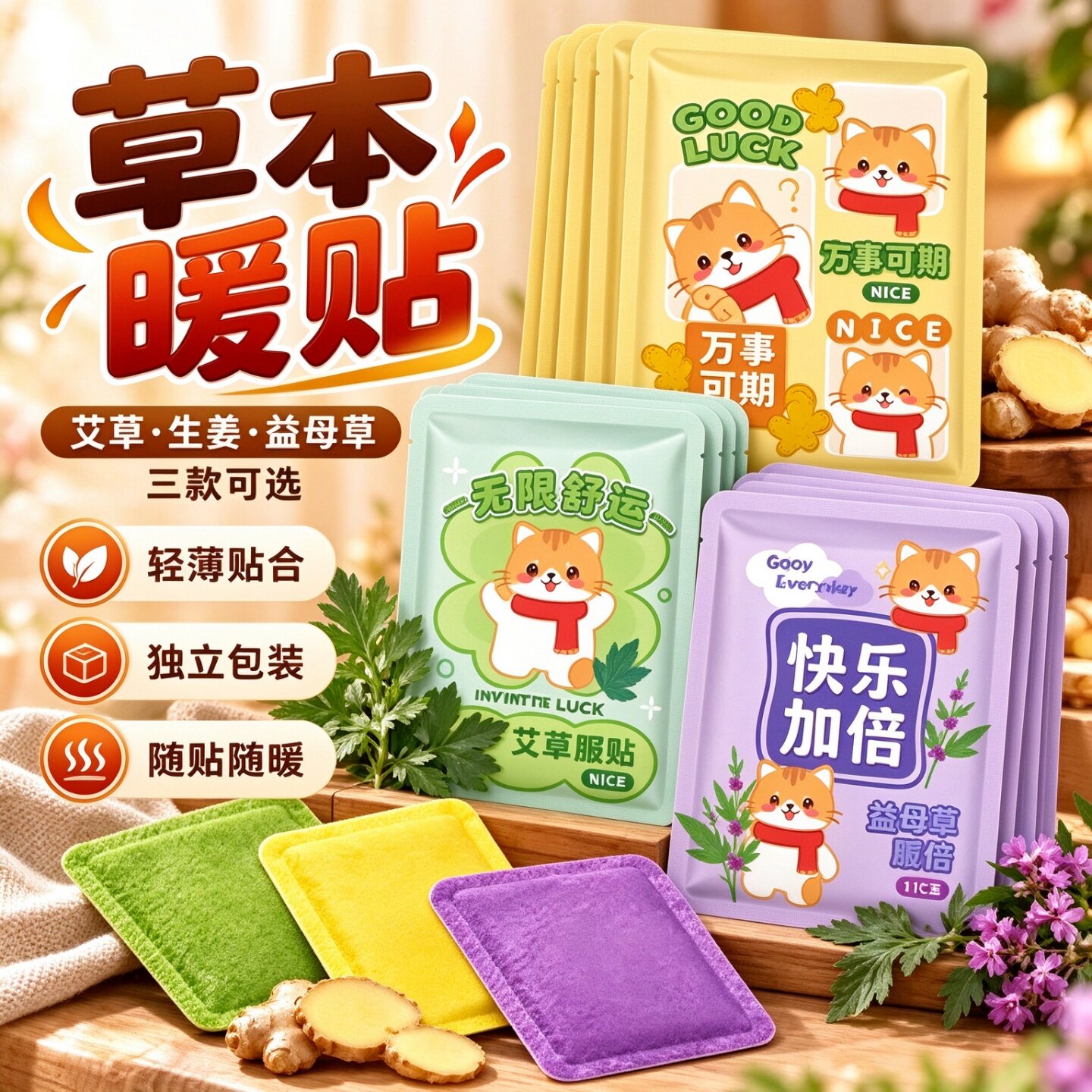 12小时自发热暖贴艾草生姜暖身