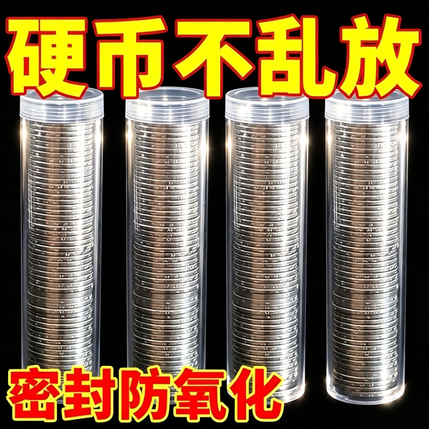 硬币收纳盒收藏纪念卷币筒1元小圆筒50枚装硬币筒防氧化透明圆筒
