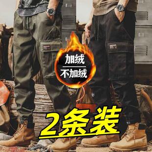 加绒复古工装 秋冬季 宽松束脚户外运动裤 大码 裤 耐磨工作裤 子男款