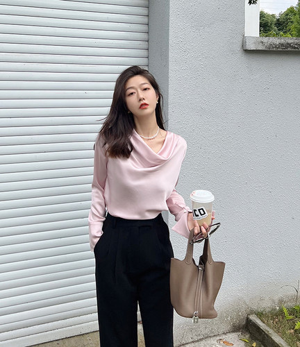 gfjlab修身时髦套头长袖丝光衬衫