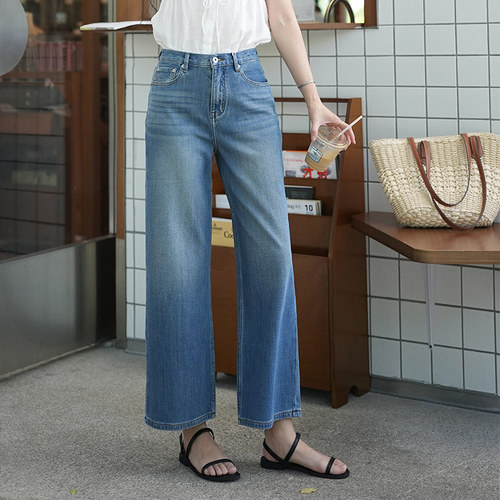 版型超好弹力浅蓝色牛仔裤女九分