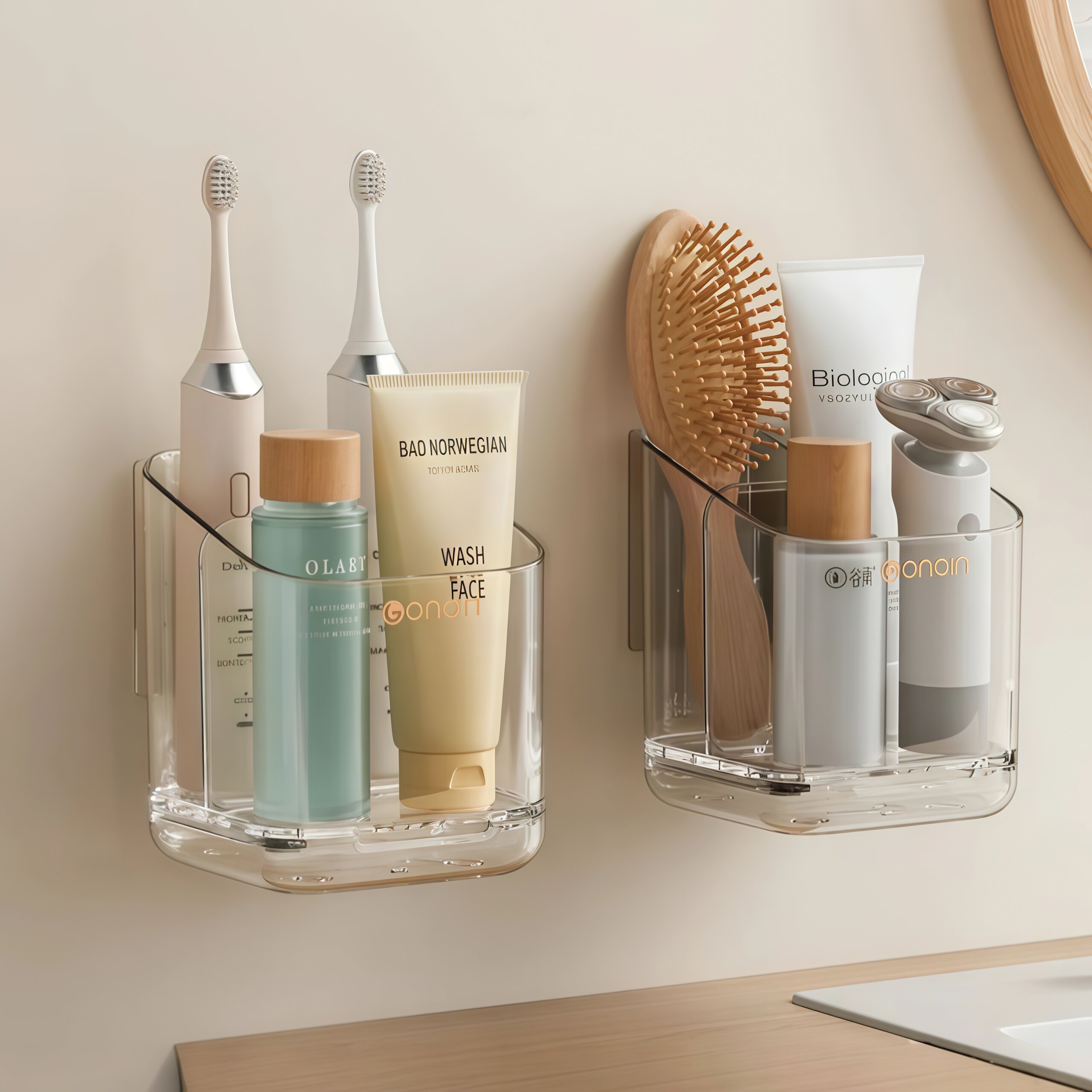 新款分格收纳神器牙刷置物架壁挂式免打孔卫生间梳子牙膏架轻奢风