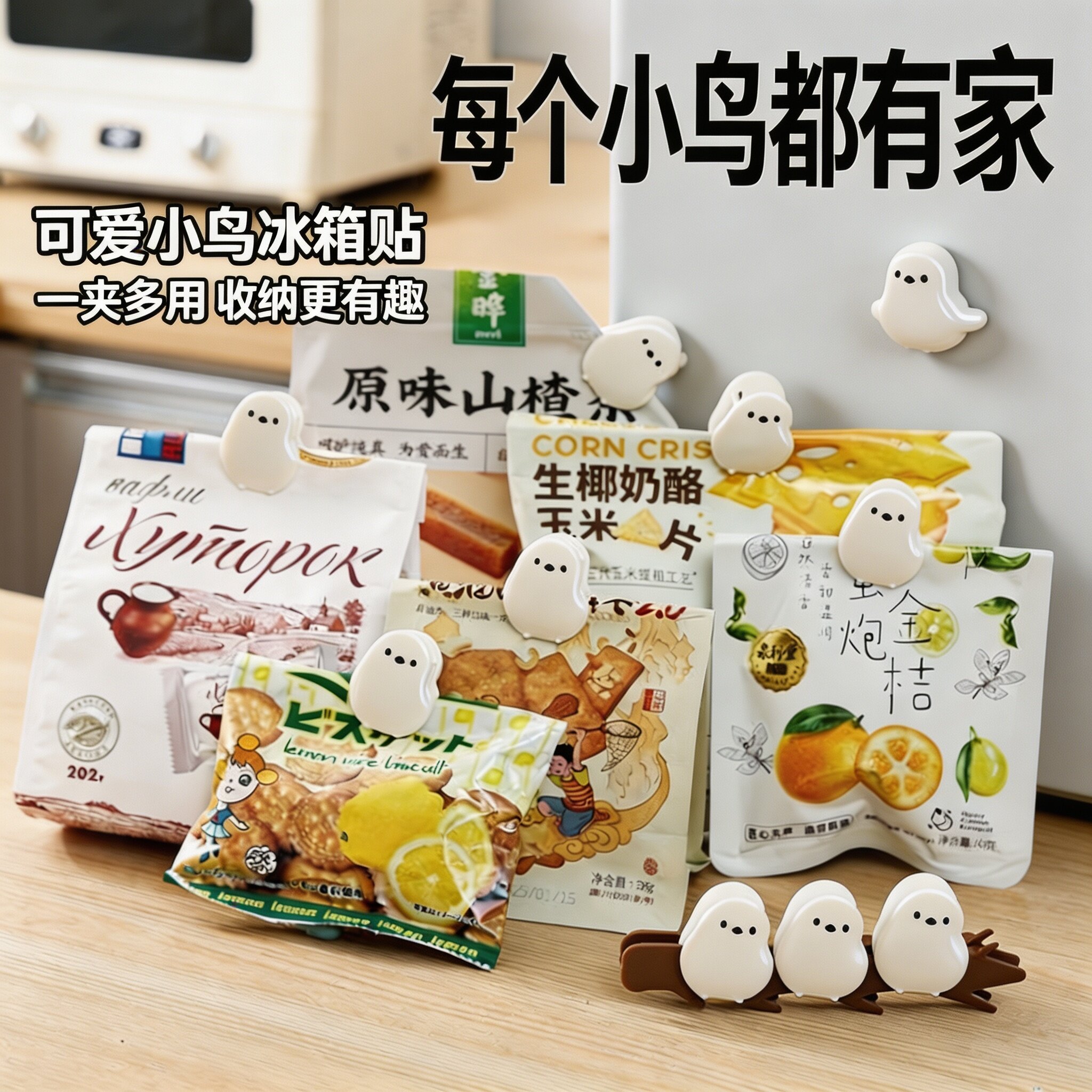 萌趣小鸟磁吸冰箱贴封口夹锁鲜