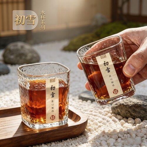 玻璃杯高级ins锤纹初雪酒杯茶杯