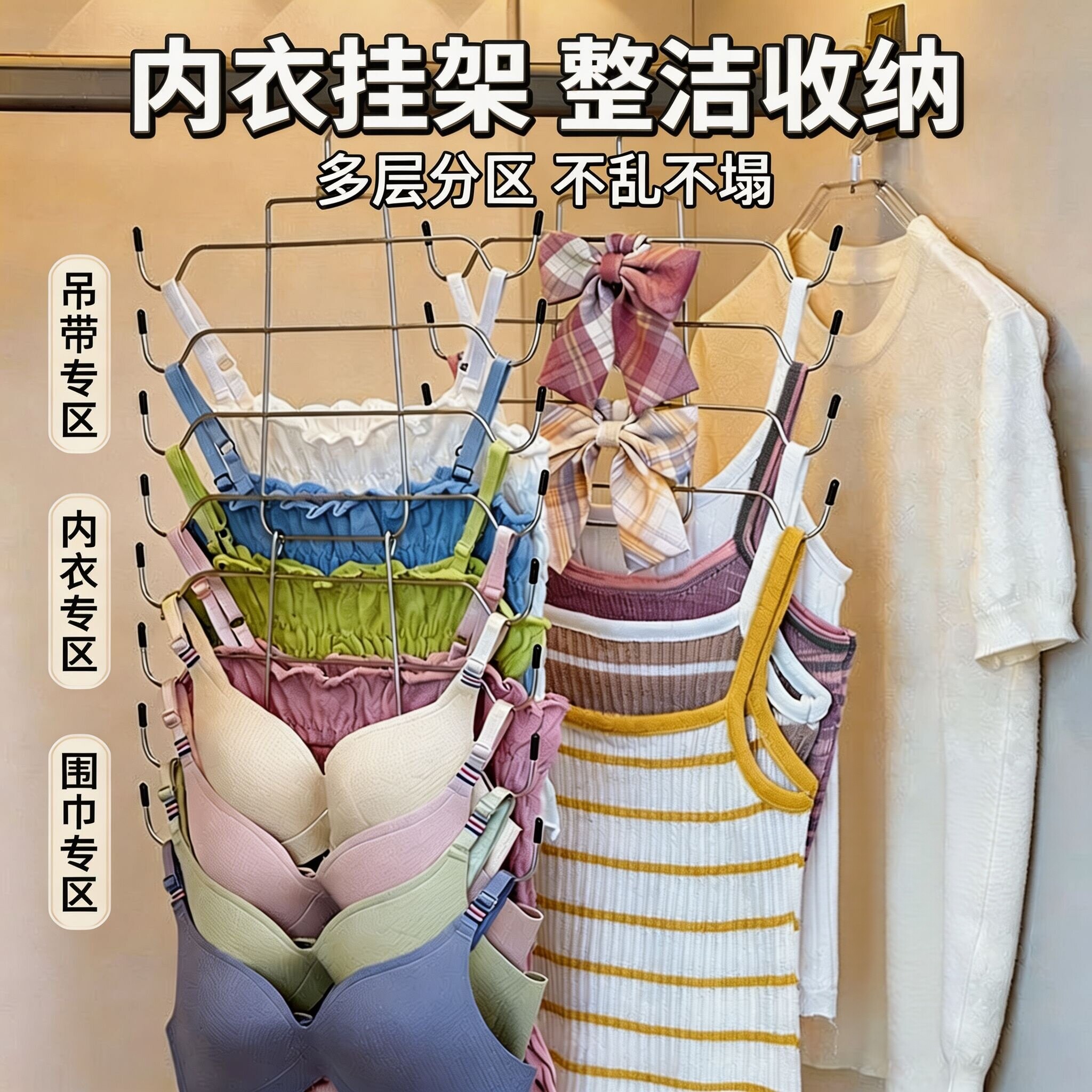 家用不锈钢内衣吊带收纳架
